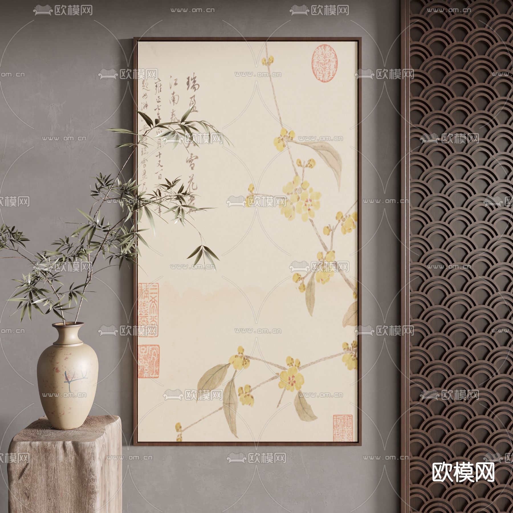 新中式装饰画su模型下载（渲染图2）