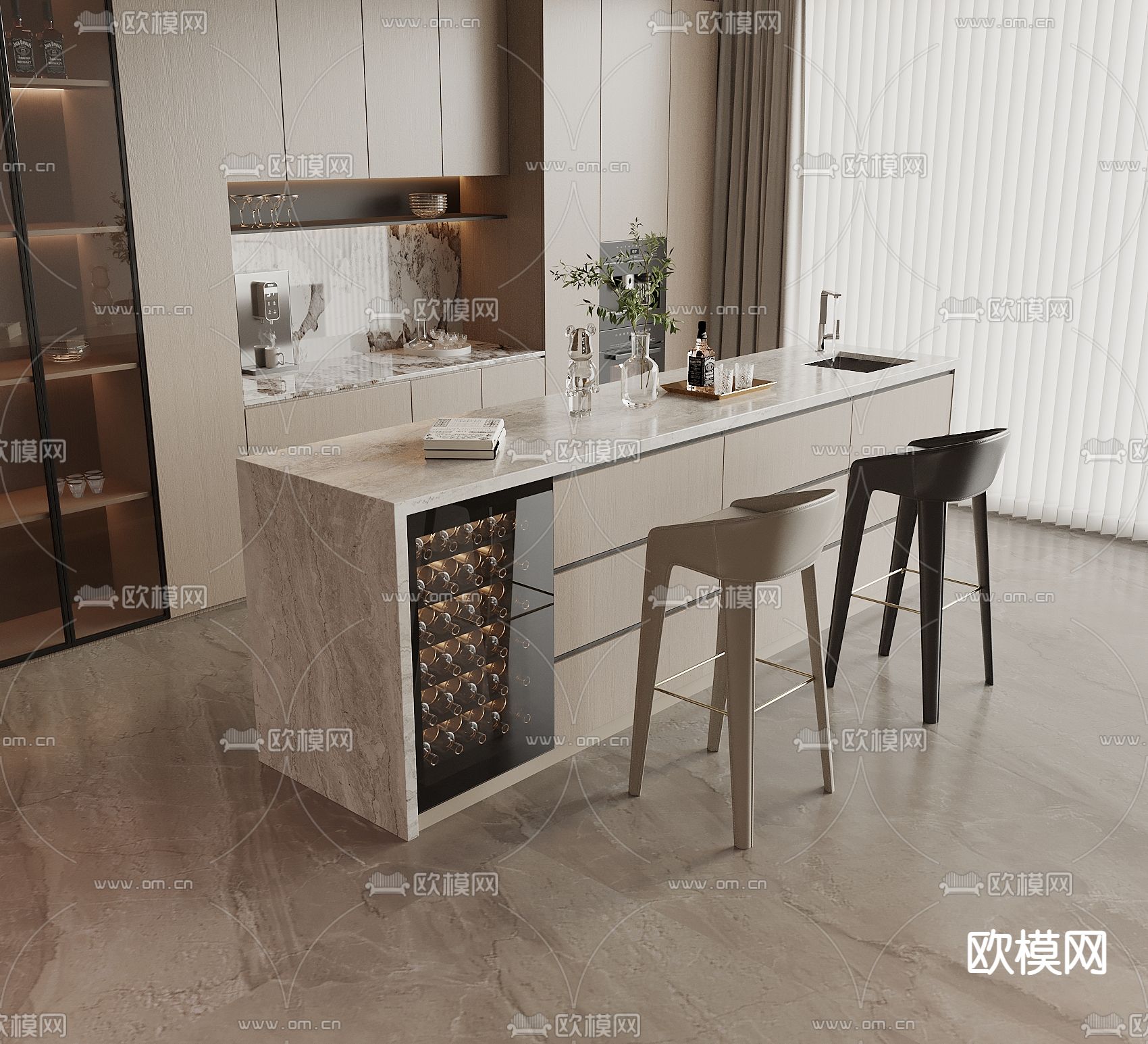 现代吧台 中岛台 水吧台3d模型下载