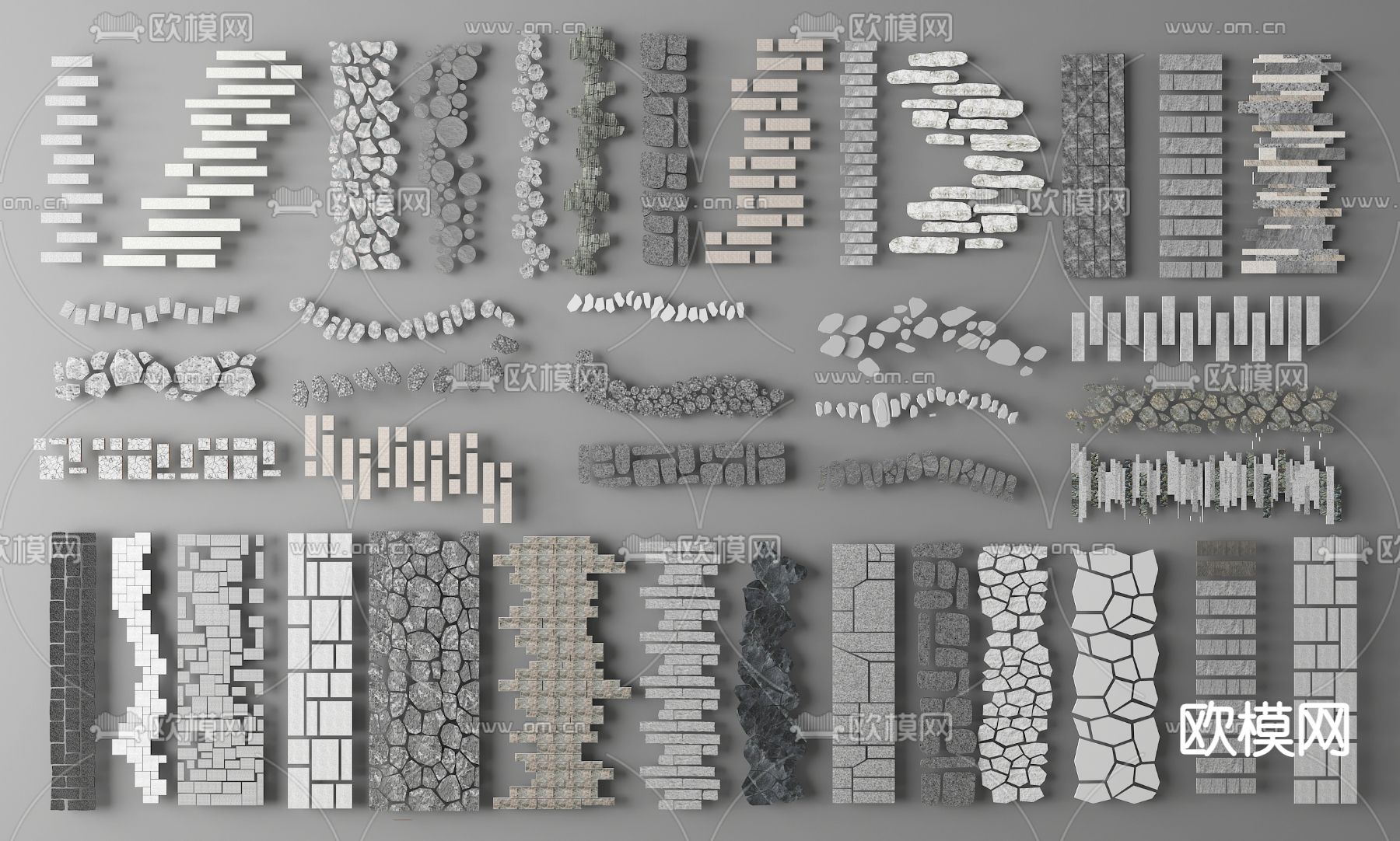 中式汀步 青石板路 景观园路 碎石步道3d模型下载