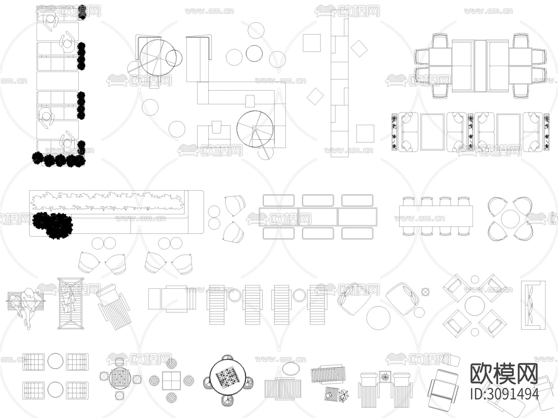 2024年最新景观庭院户外桌椅cad图库下载（渲染图7）