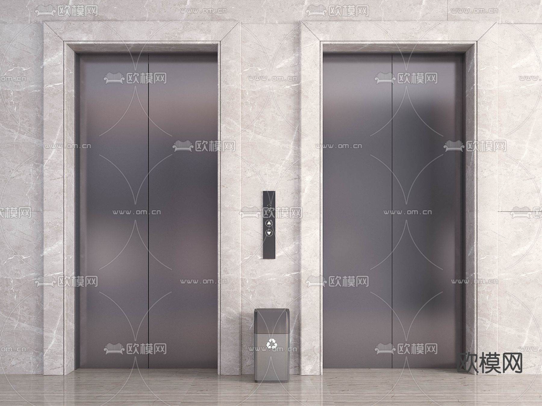电梯门 电梯间su模型下载（渲染图2）