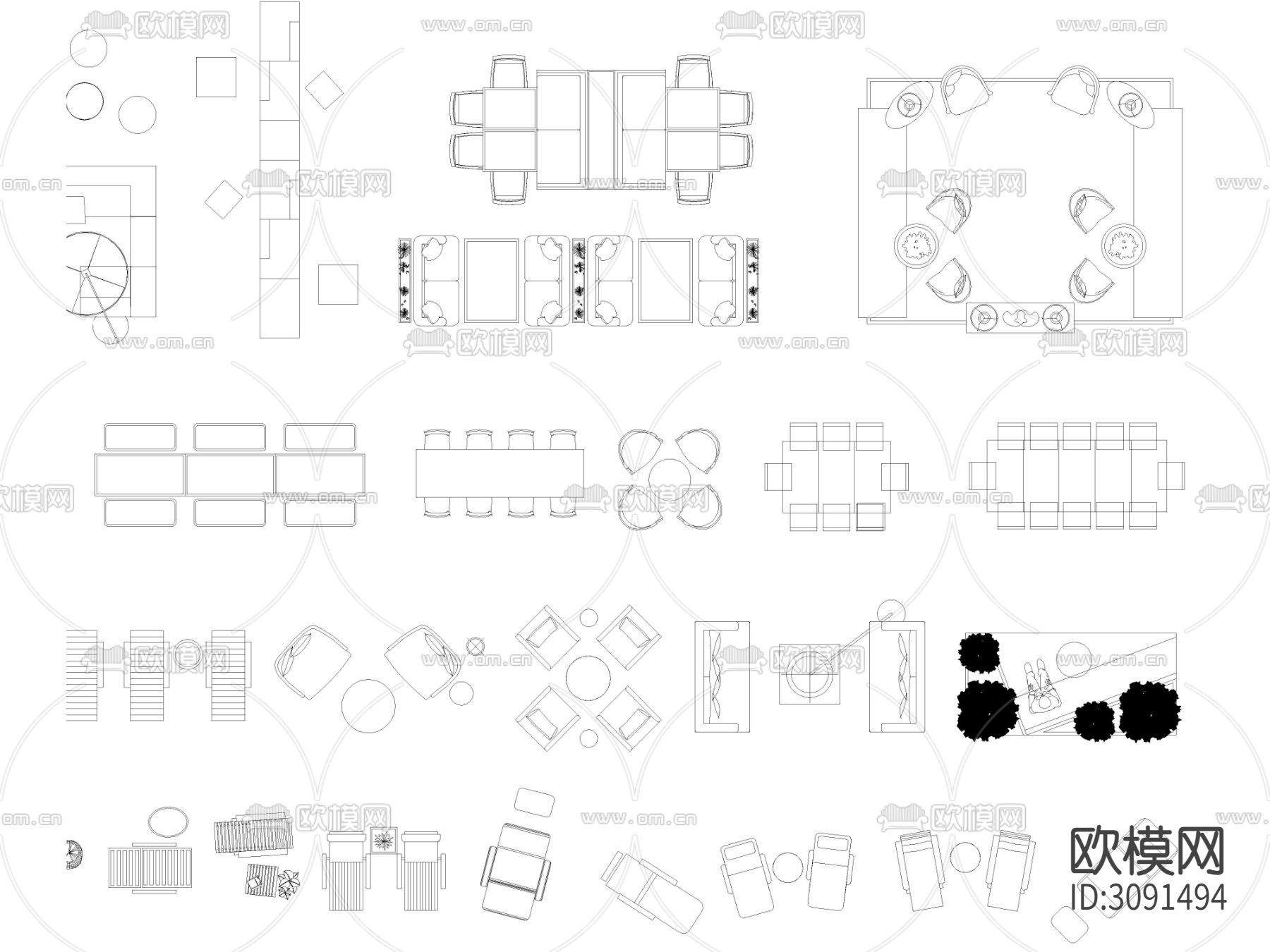 2024年最新景观庭院户外桌椅cad图库下载（渲染图5）