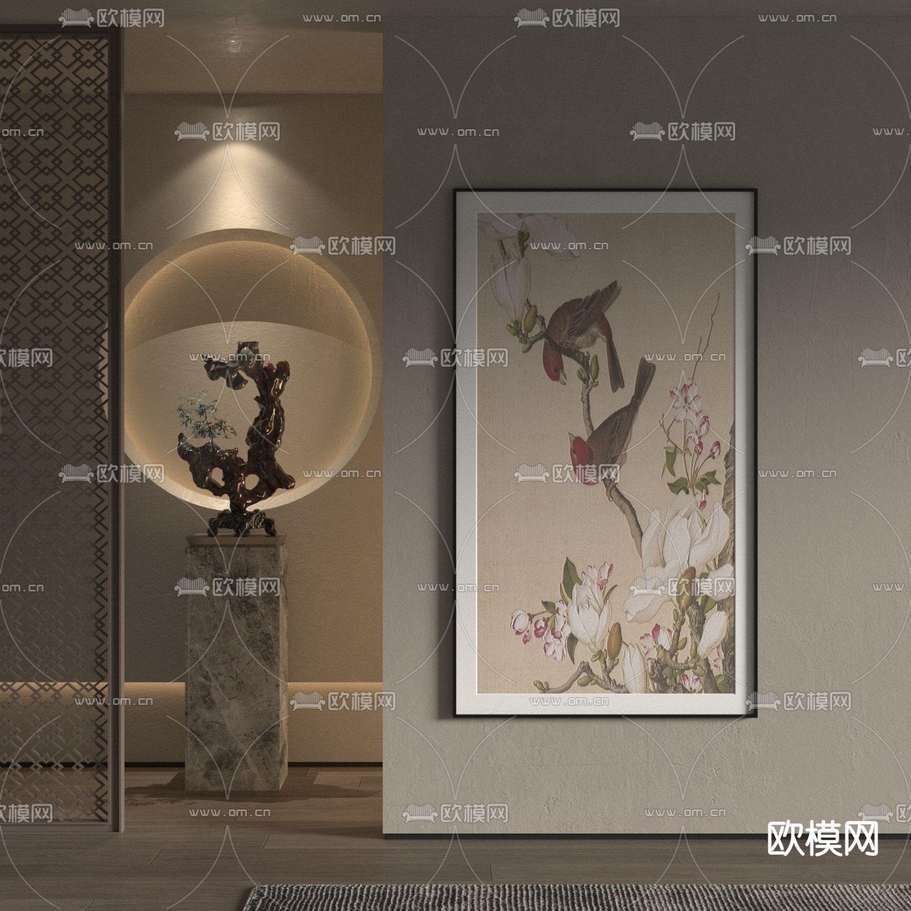 新中式装饰画su模型下载（渲染图2）