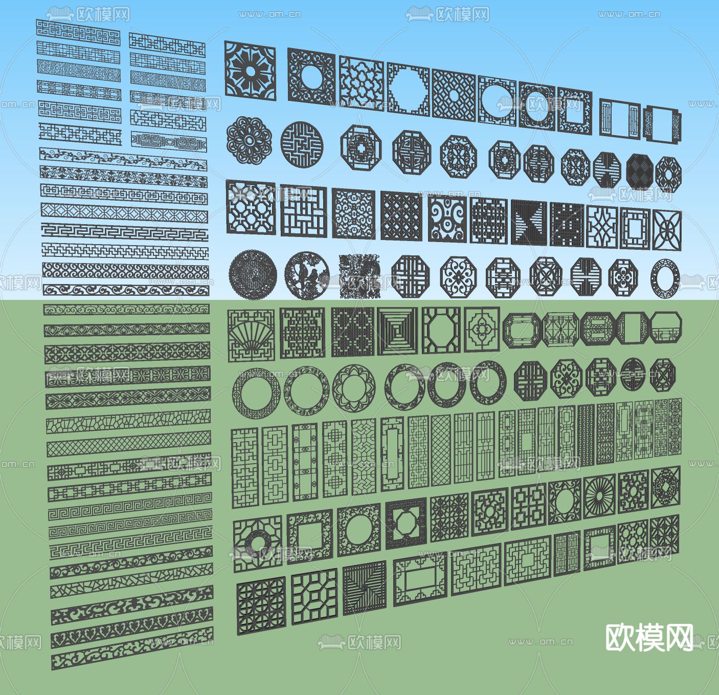 中式镂空窗 雕花su模型下载（渲染图1）