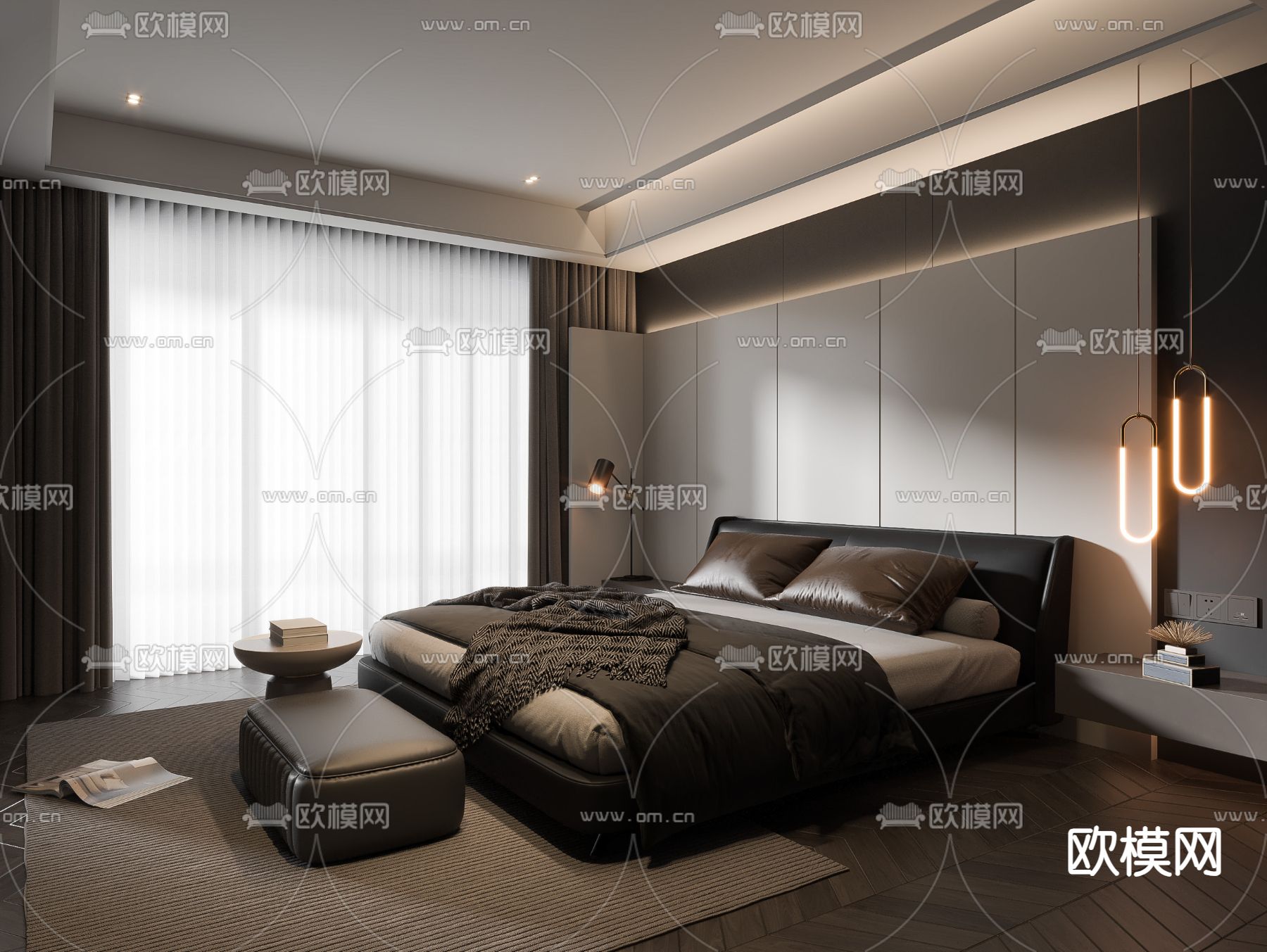暗黑风卧室su模型下载（渲染图2）