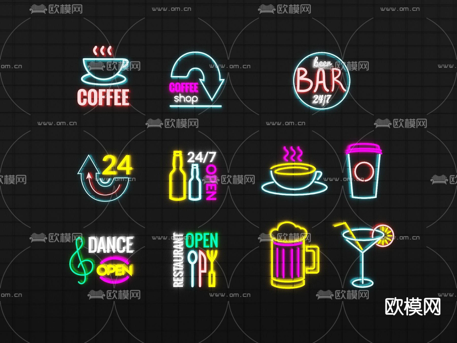 餐饮霓虹灯 网红灯 装饰灯 发光字3d模型下载