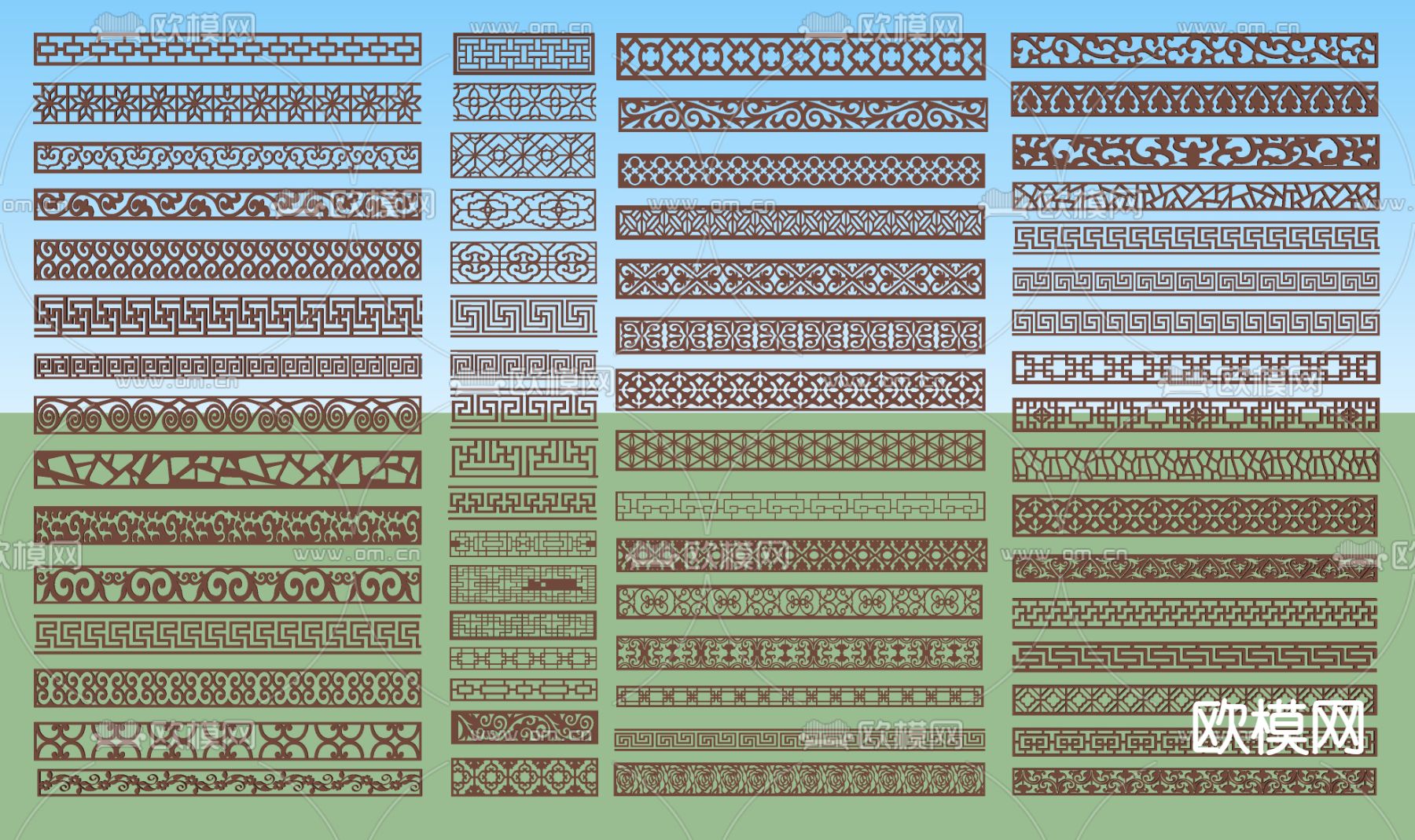 中式镂空窗 雕花su模型下载（渲染图1）