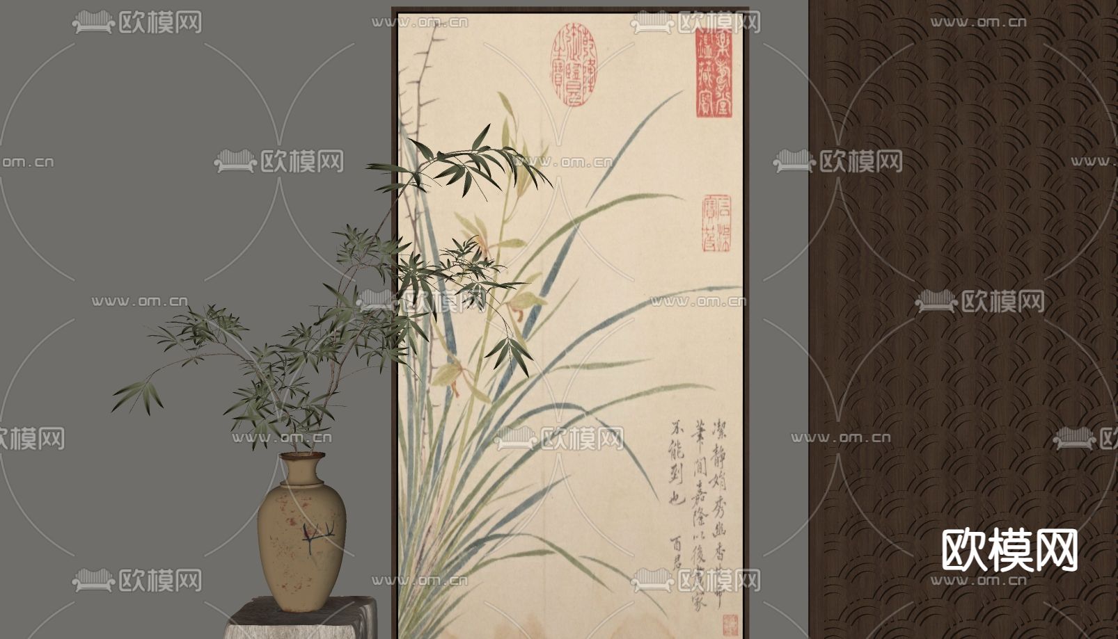 新中式装饰画su模型下载（渲染图1）