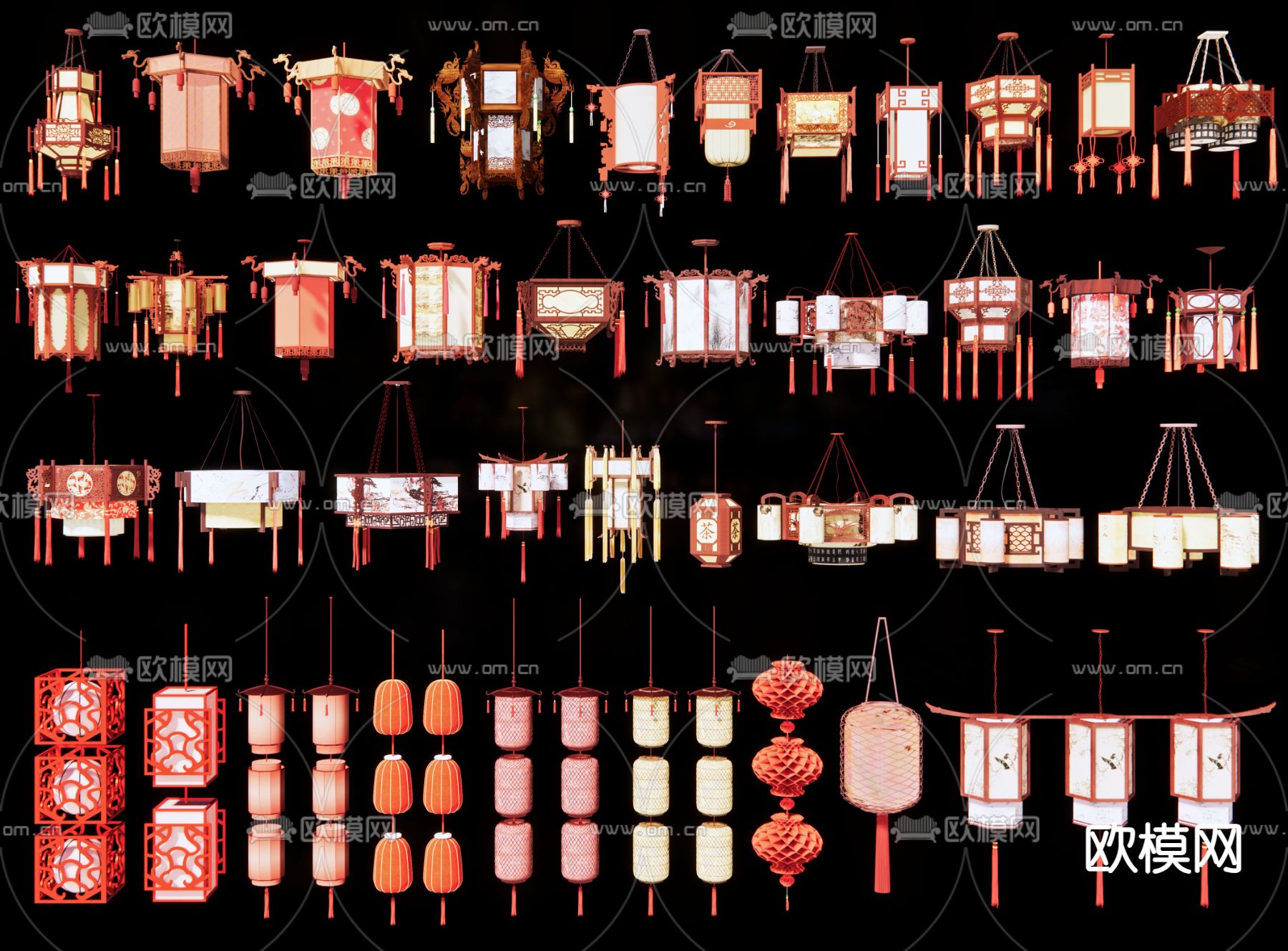 中式吊灯 宫廷吊灯 仿古灯笼3d模型下载