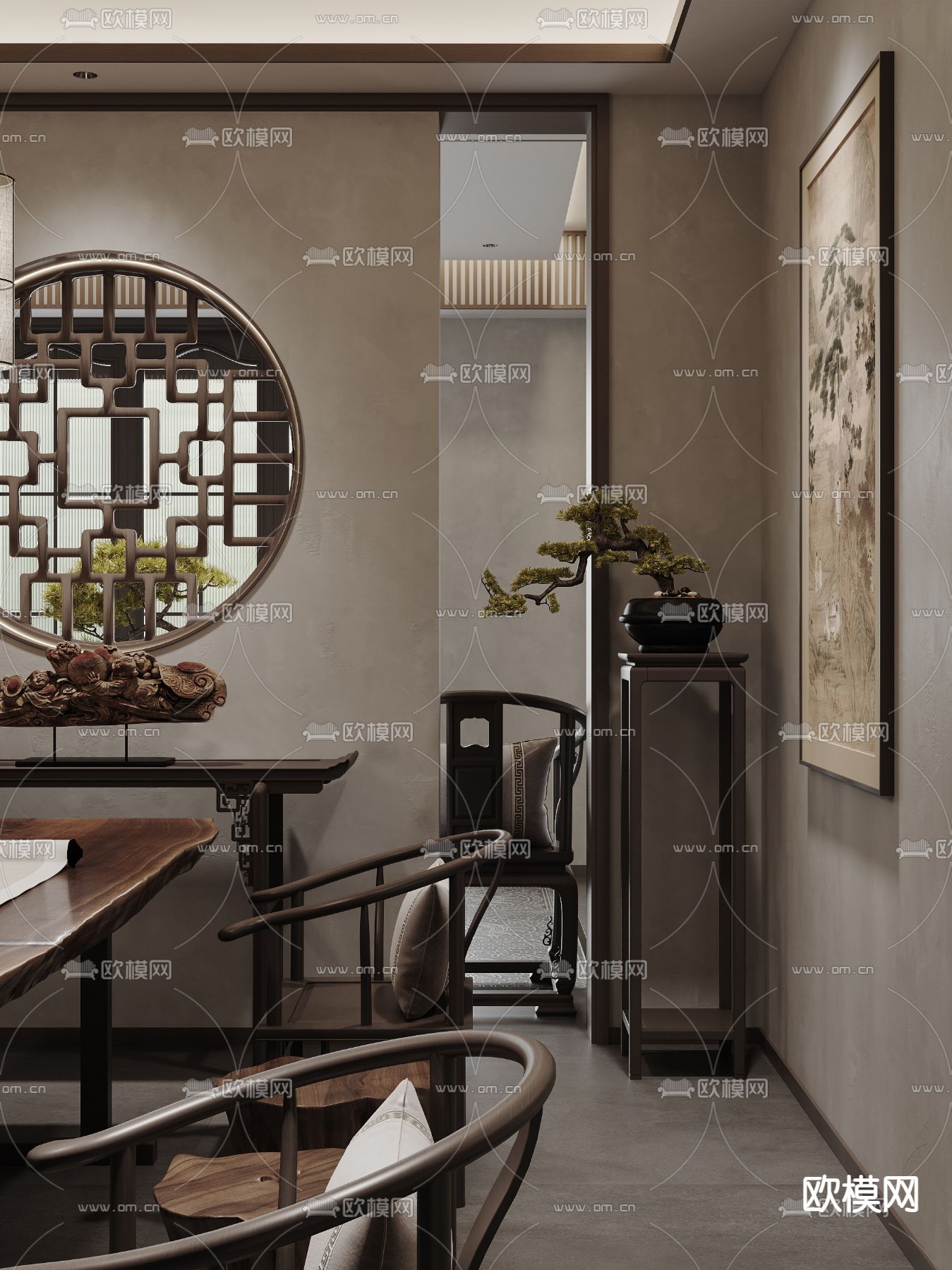 新中式茶楼 茶馆3d模型下载（渲染图3）