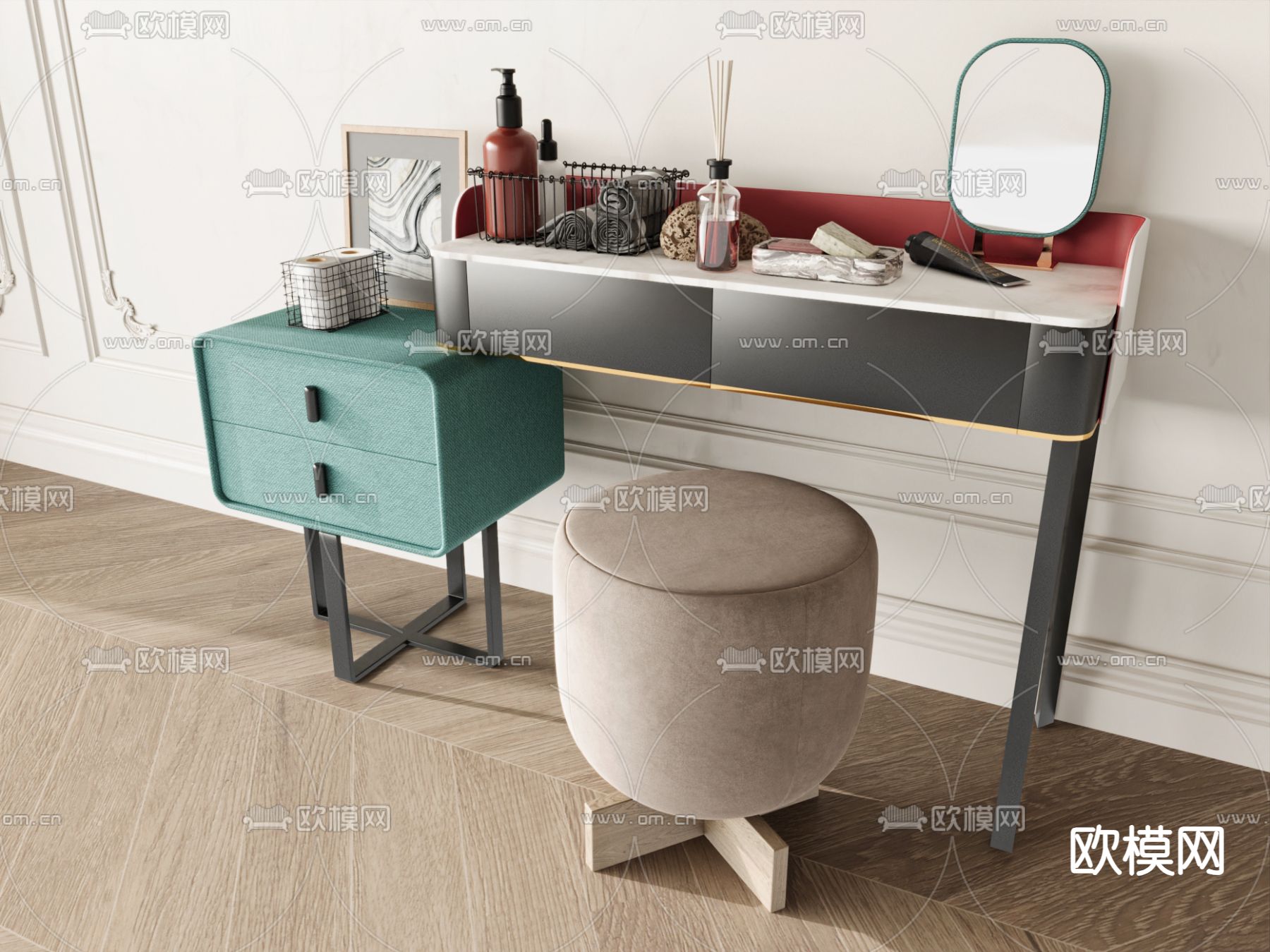 轻奢梳妆台 化妆桌3d模型下载
