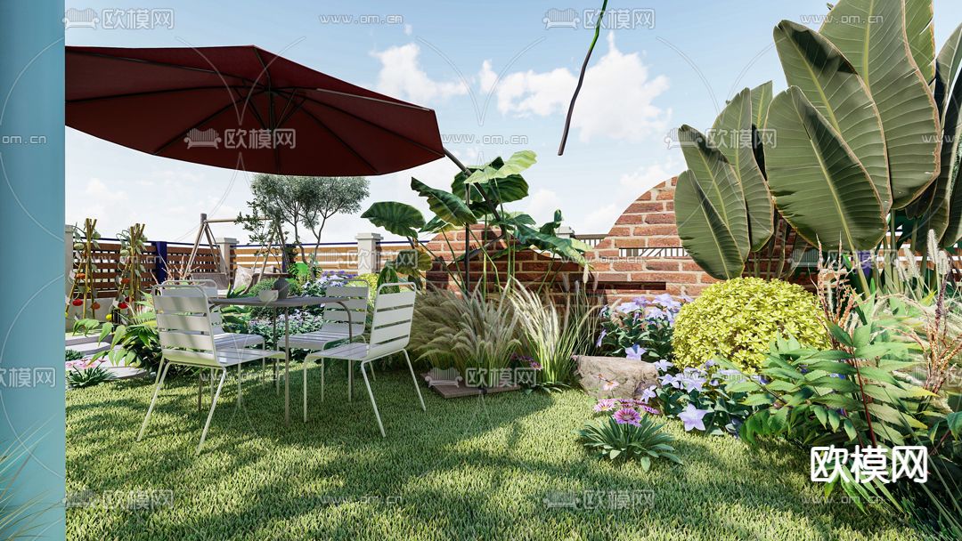 现代别墅园林 景观庭院su模型下载（渲染图9）