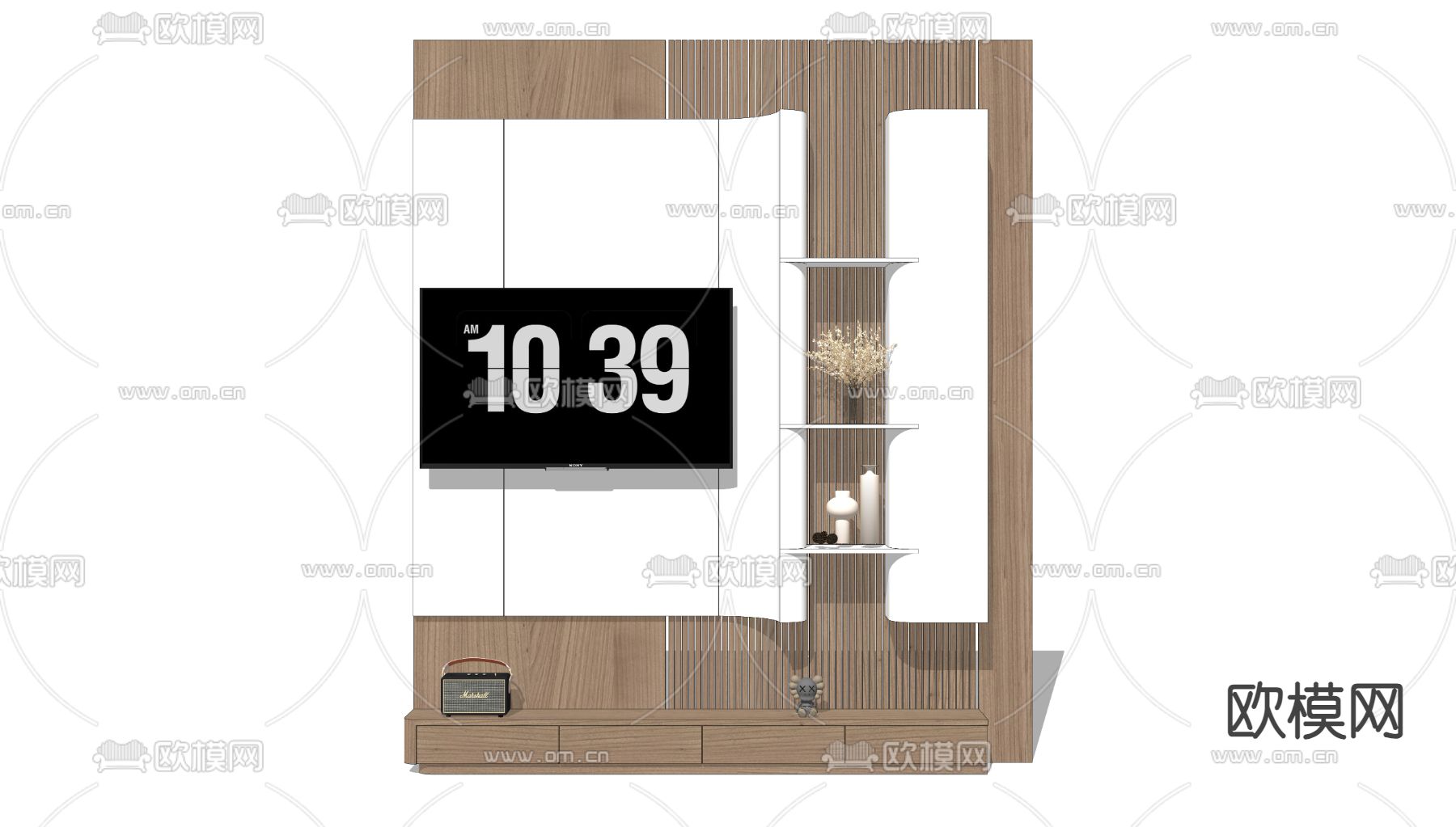 现代电视背景墙柜su模型下载（渲染图1）