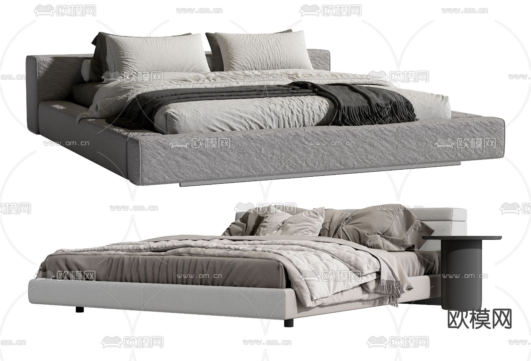 现代双人床3d模型下载