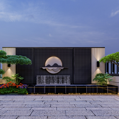  新中式别墅园林 景观庭院su模型 