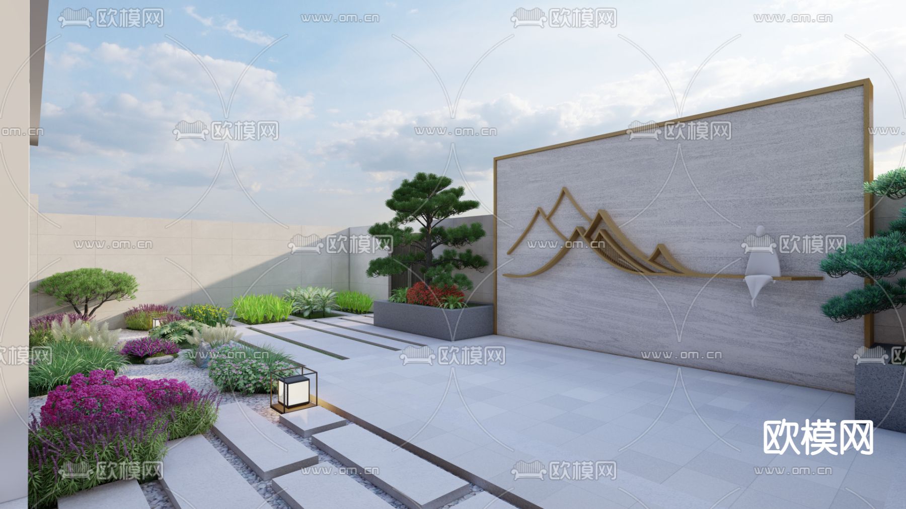 新中式别墅园林 景观庭院su模型下载（渲染图4）