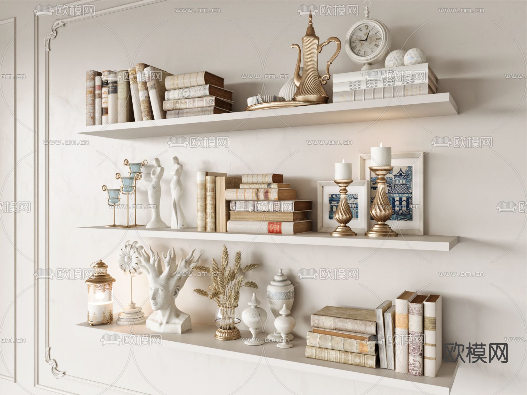 简欧装饰品 摆件 书本 雕塑su模型下载（渲染图2）