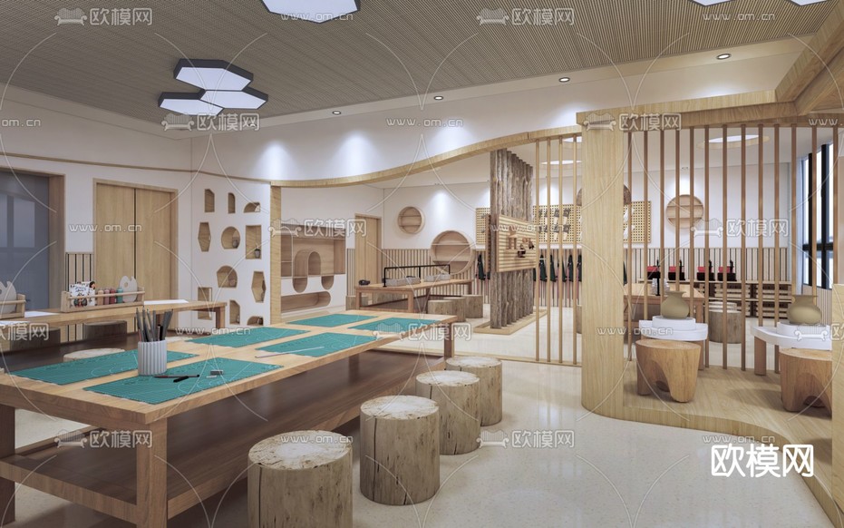 现代陶艺教室 手工教室su模型下载(渲染图2)