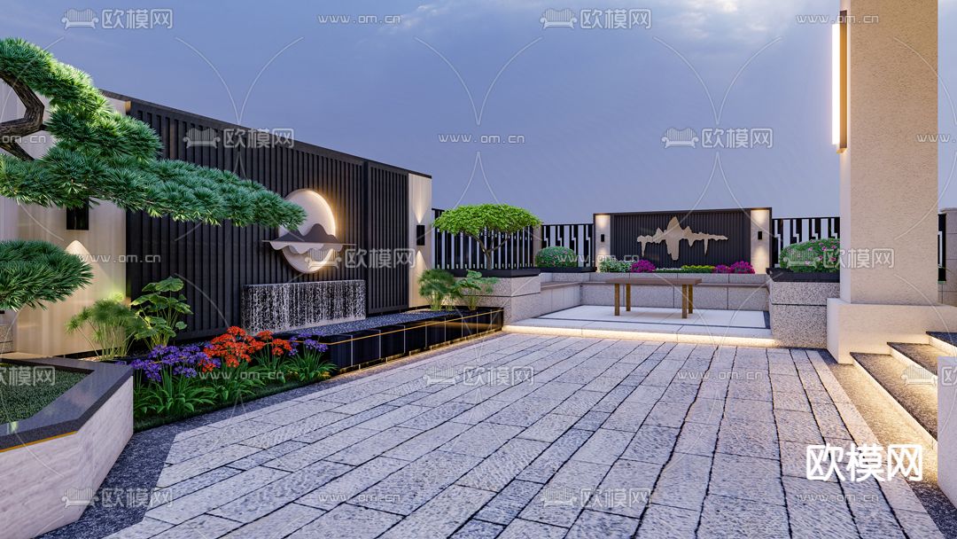 新中式别墅园林 景观庭院su模型下载（渲染图4）