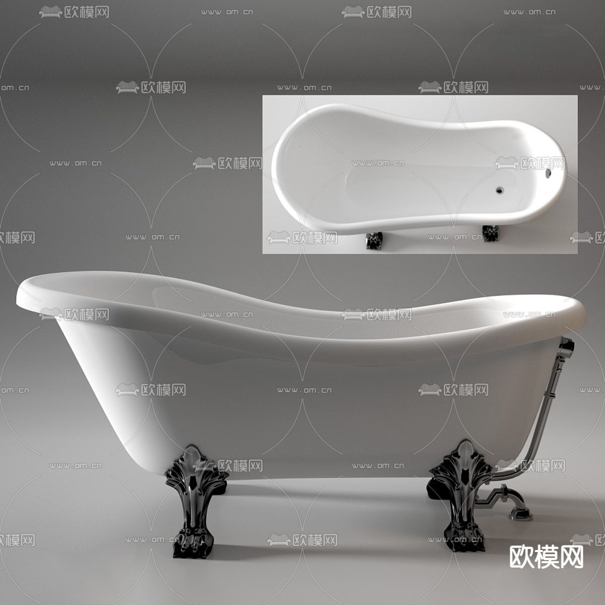 欧式浴缸su模型下载（渲染图2）