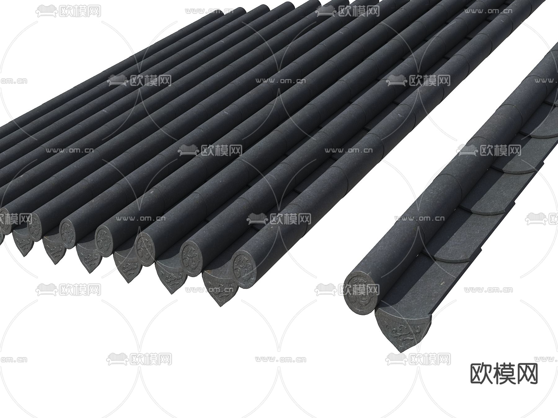 中式屋顶 筒瓦 瓦片 屋檐3d模型下载