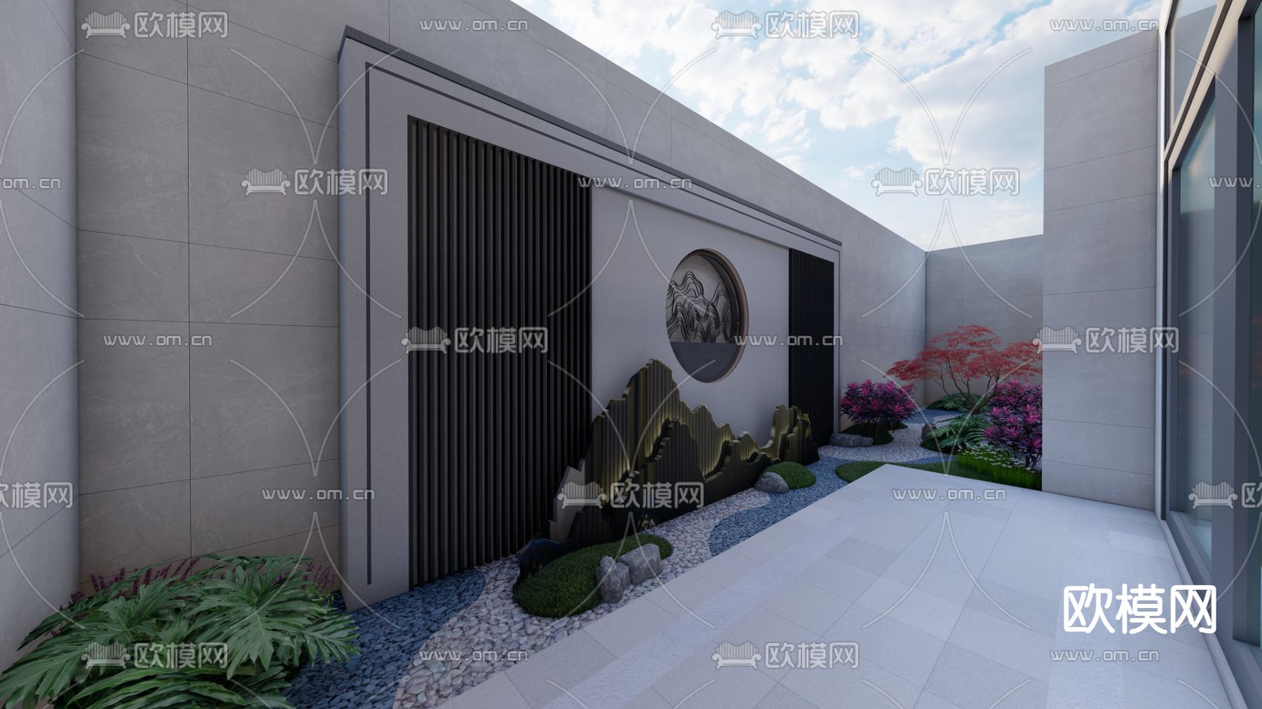 新中式别墅园林 景观庭院su模型下载（渲染图5）