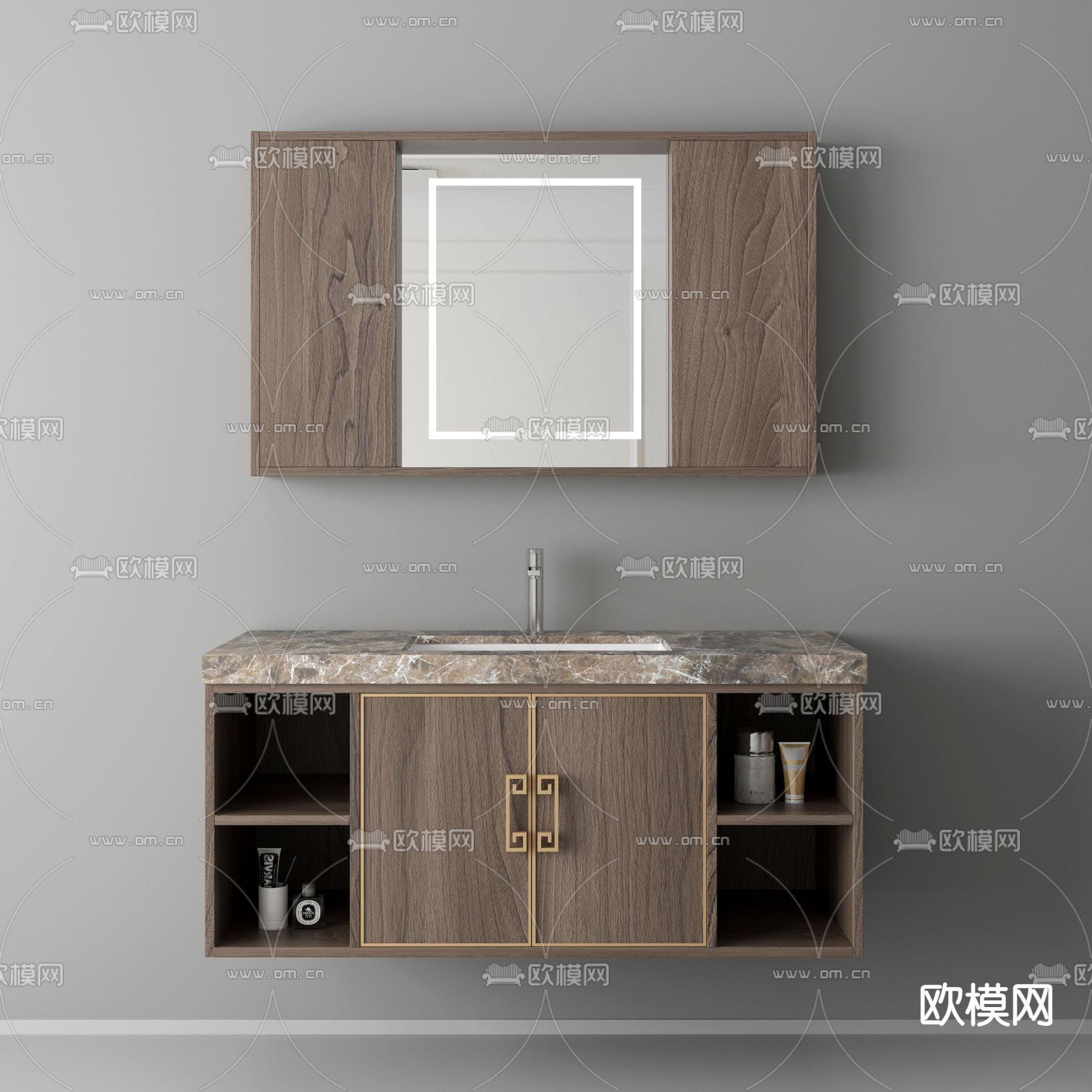 新中式浴室柜 洗手台 洗手盆3d模型下载