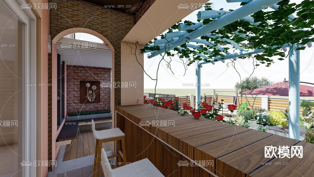 现代别墅园林 景观庭院su模型下载（渲染图7）