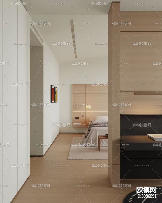 原木风卧室 主卧 主人房装修效果图下载（渲染图4）