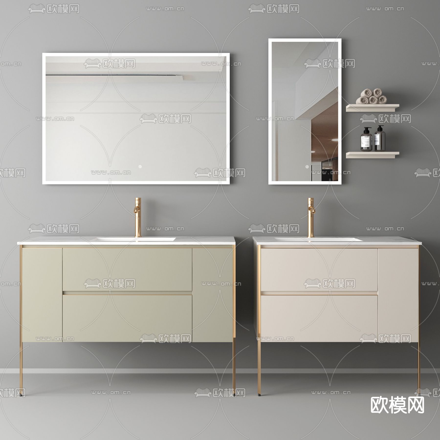 轻奢浴室柜 洗手台 洗手盆3d模型下载