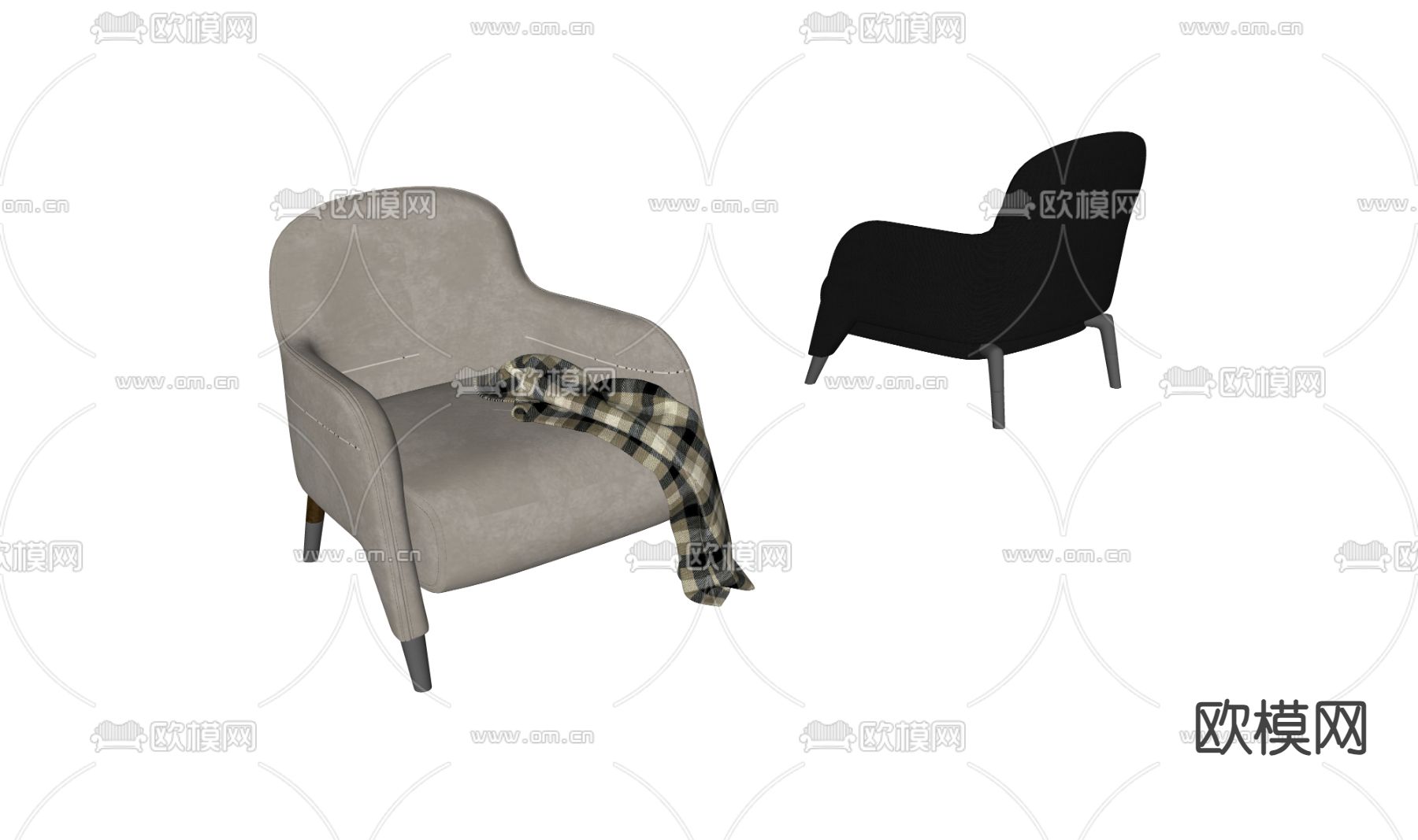现代单人沙发su模型下载（渲染图1）