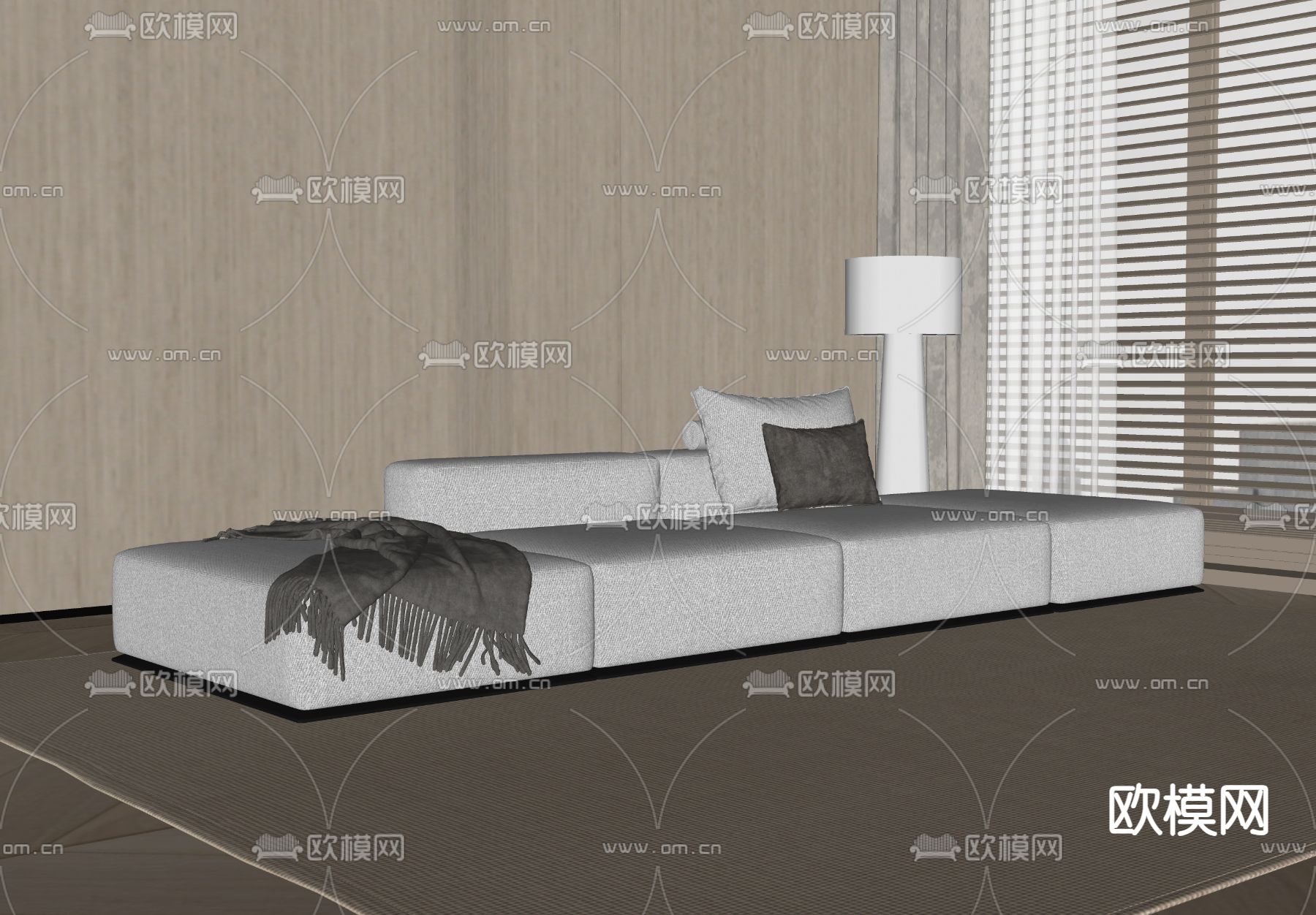 现代多人沙发su模型下载（渲染图1）