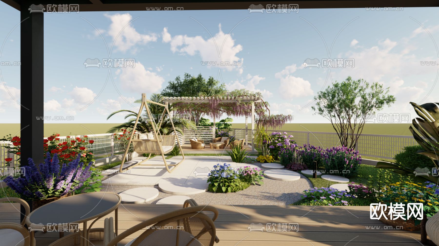 现代别墅园林 景观庭院su模型下载（渲染图6）