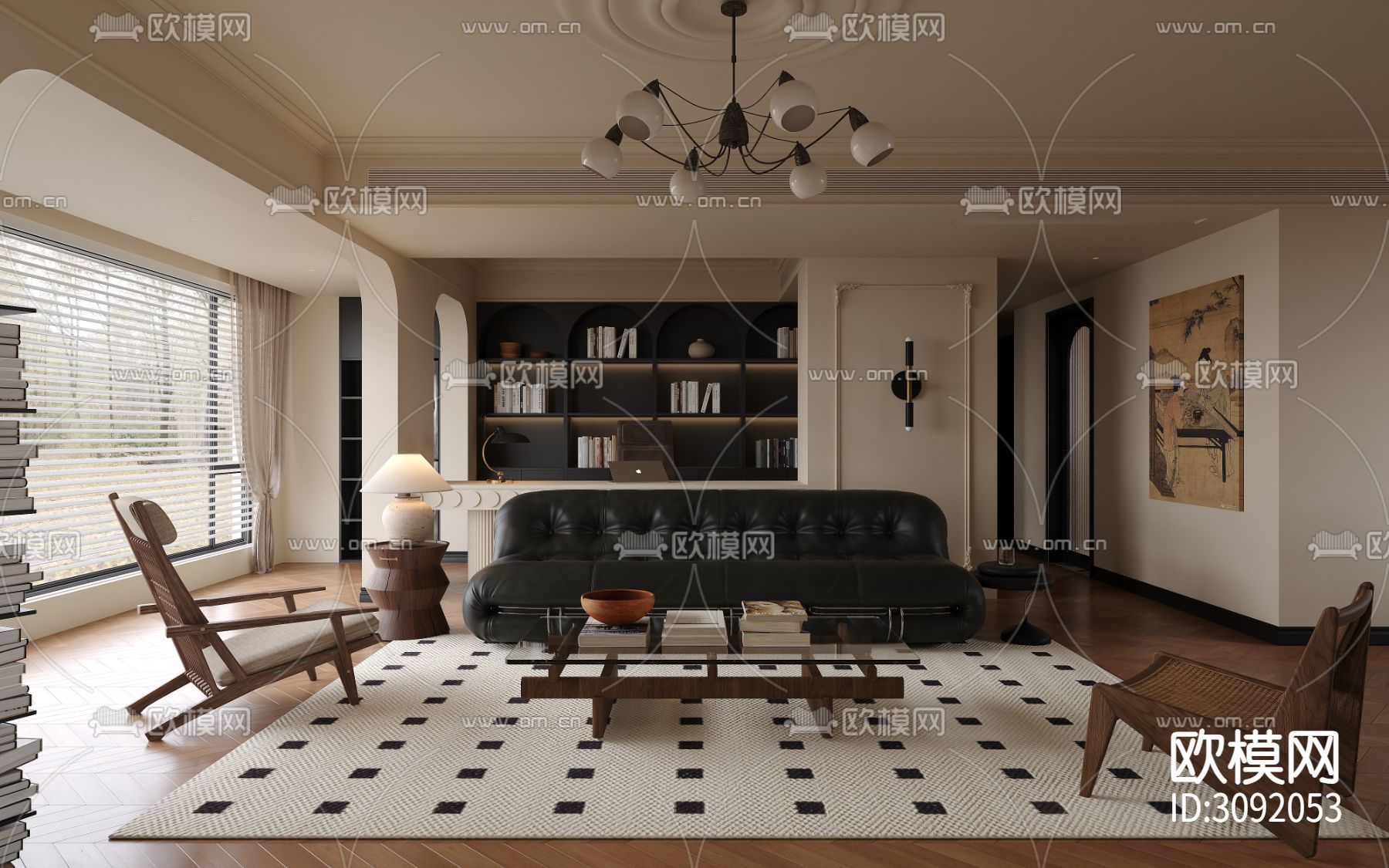 中古风客餐厅装修效果图下载（渲染图1）