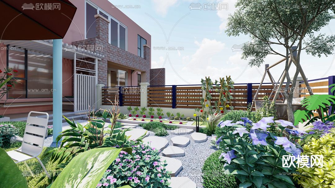 现代别墅园林 景观庭院su模型下载（渲染图5）