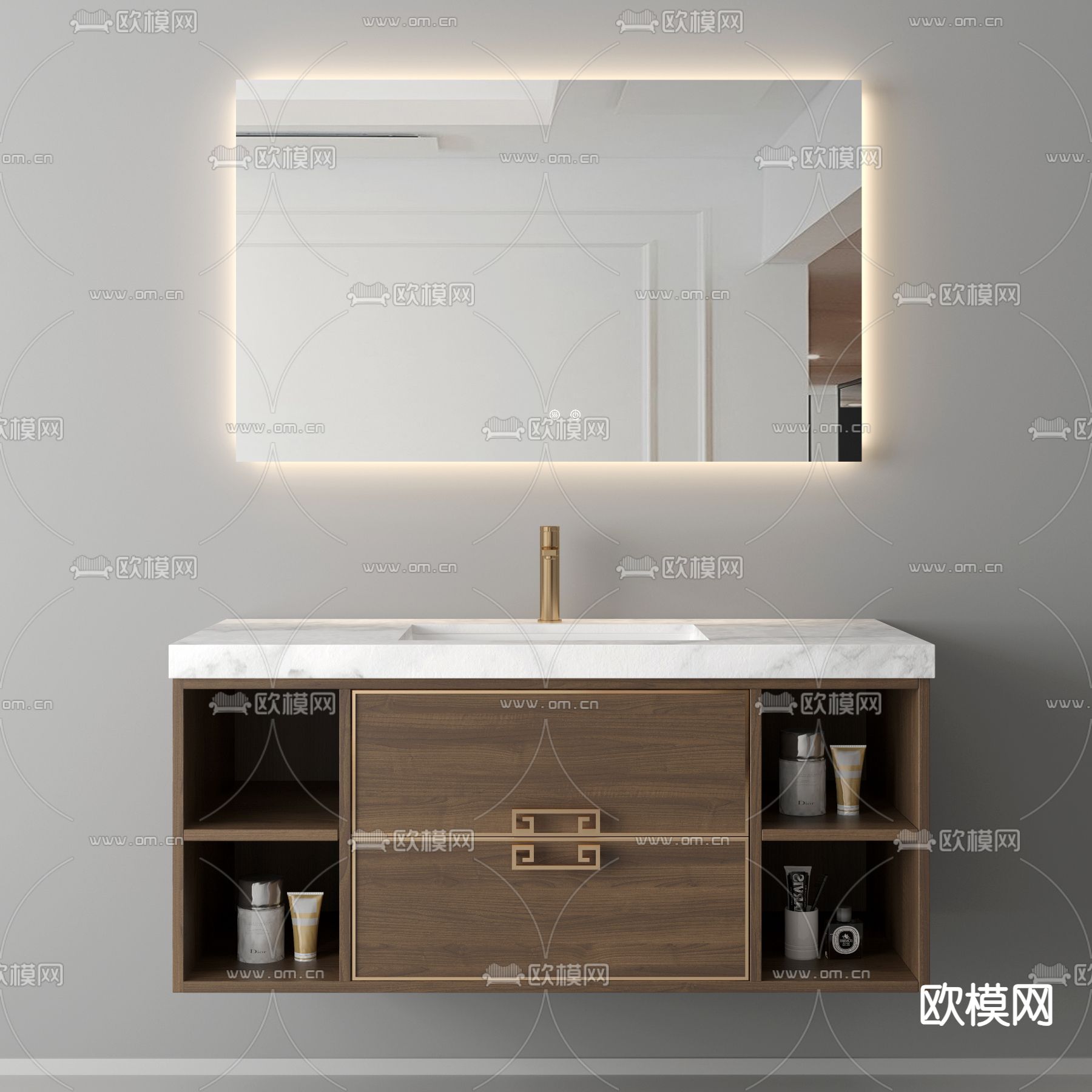 新中式浴室柜 洗手台 洗手盆3d模型下载