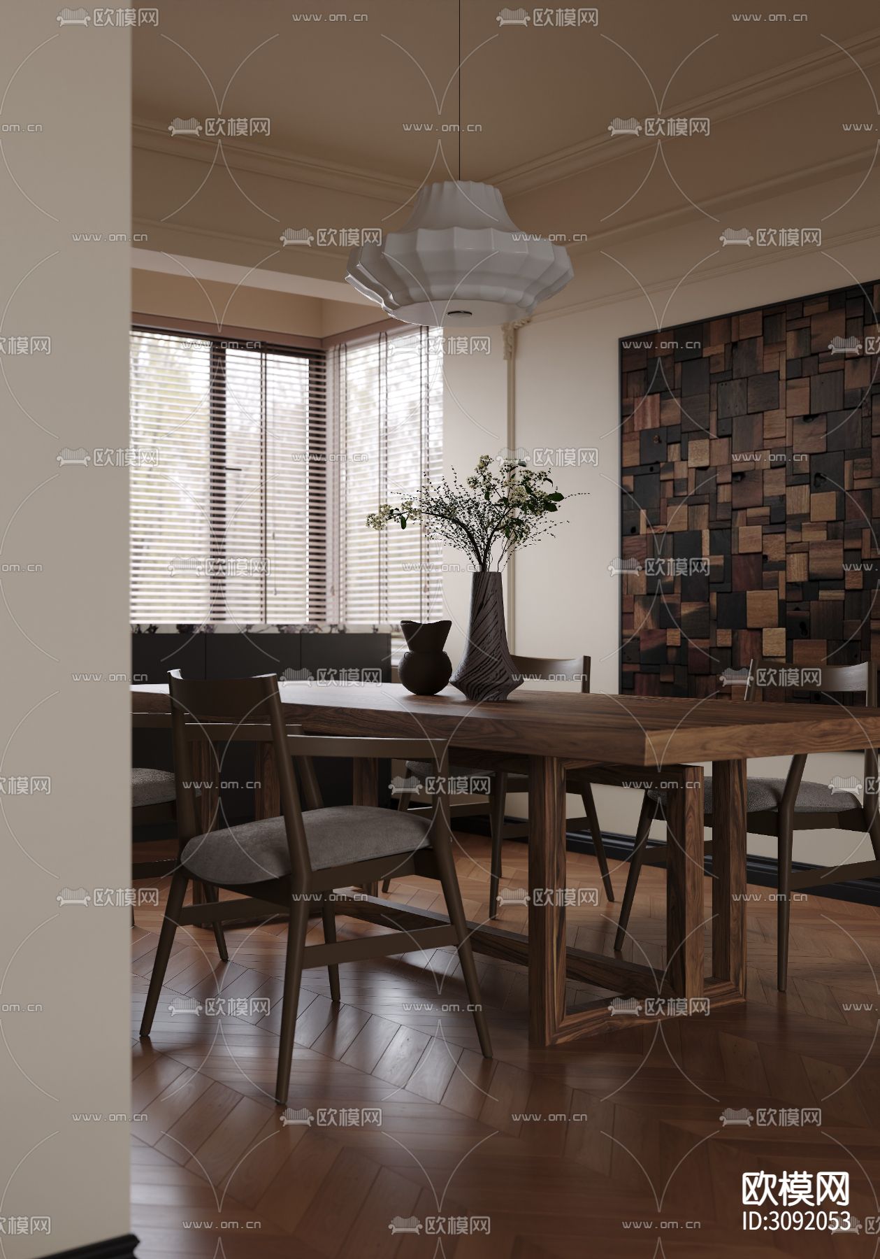 中古风客餐厅装修效果图下载（渲染图8）