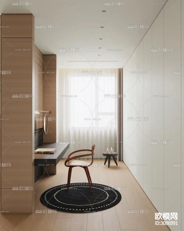 原木风卧室 主卧 主人房装修效果图下载（渲染图5）