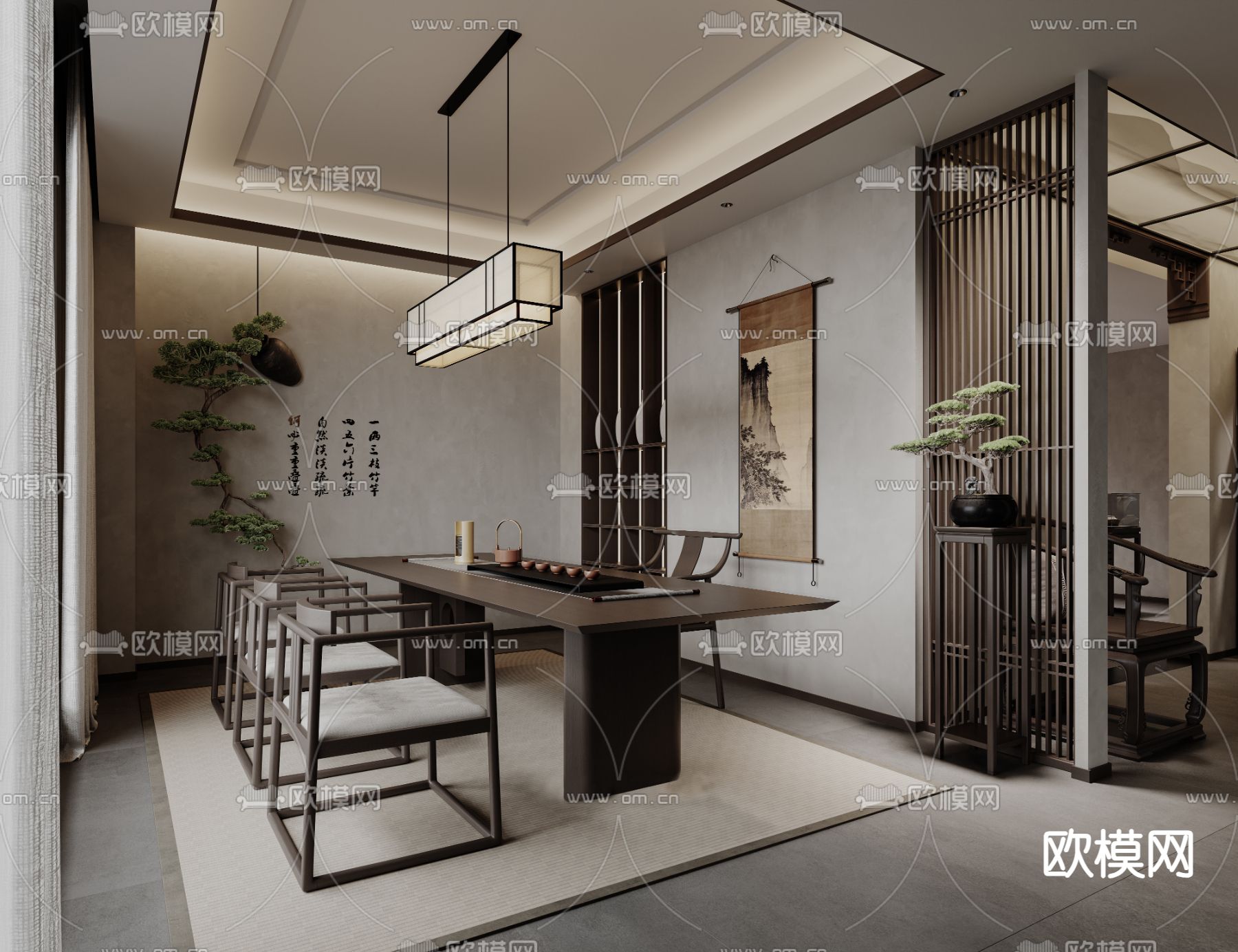 新中式茶楼 茶馆3d模型下载（渲染图1）