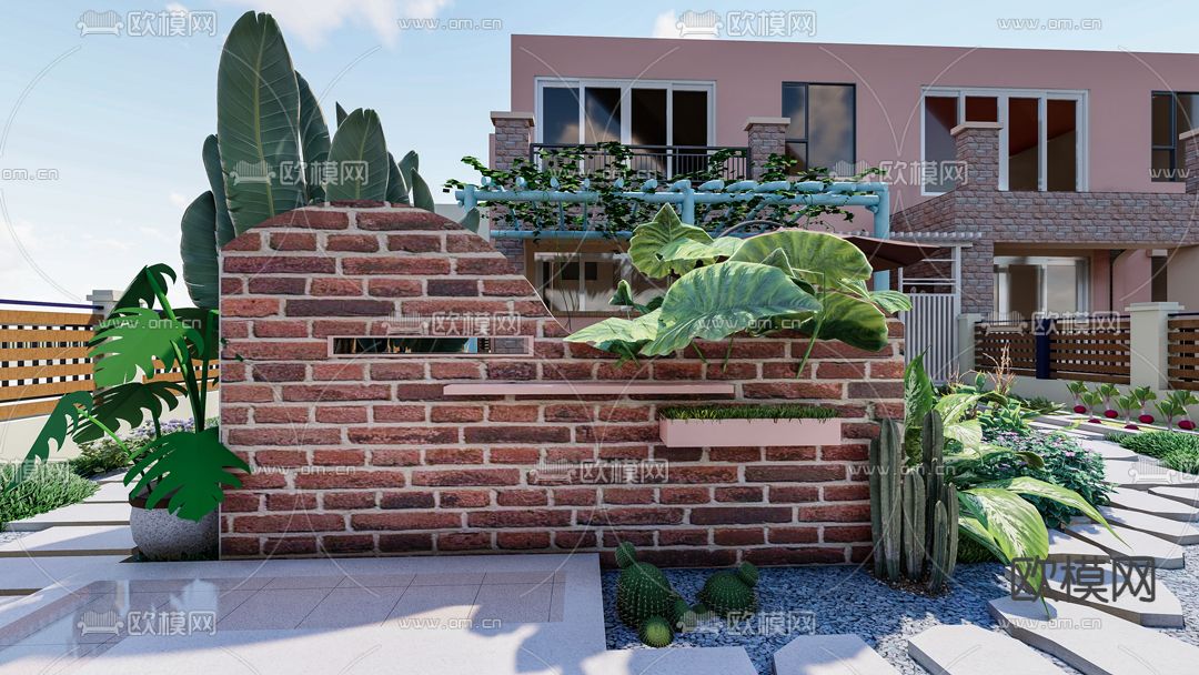 现代别墅园林 景观庭院su模型下载（渲染图4）