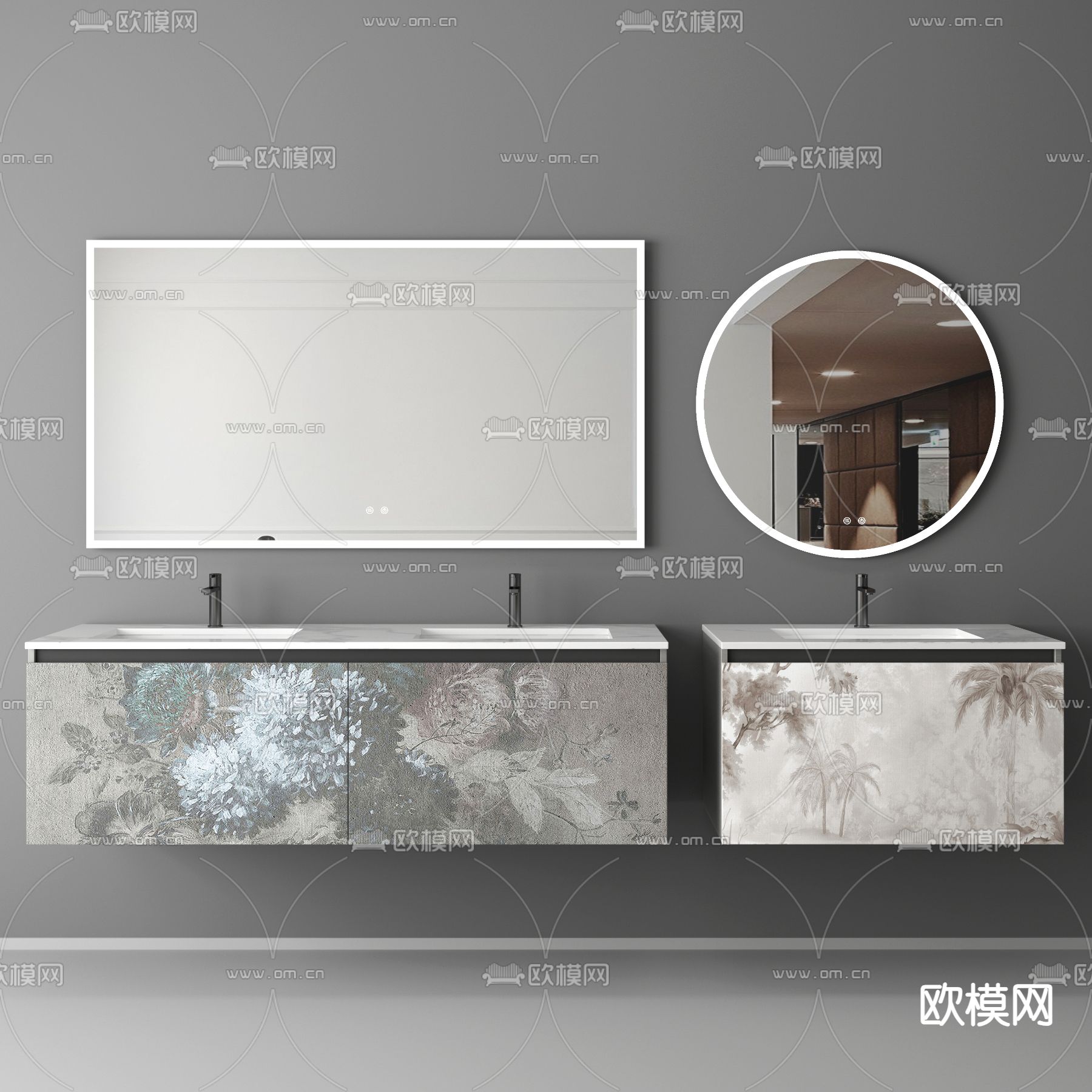 新中式浴室柜 双盆洗手台 洗手盆3d模型下载