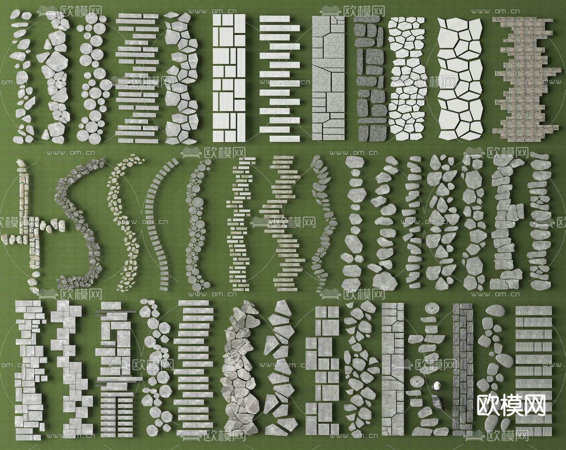 中式汀步 青石板路 园路铺装3d模型下载