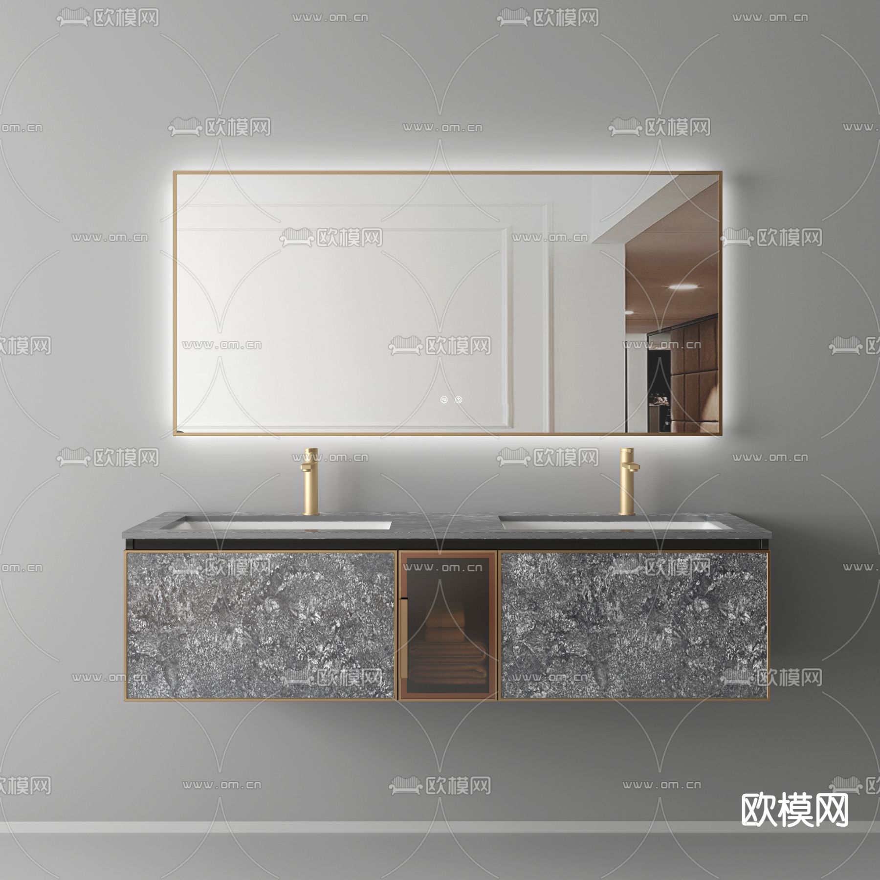 轻奢卫浴柜 浴室柜 双盆洗手台3d模型下载