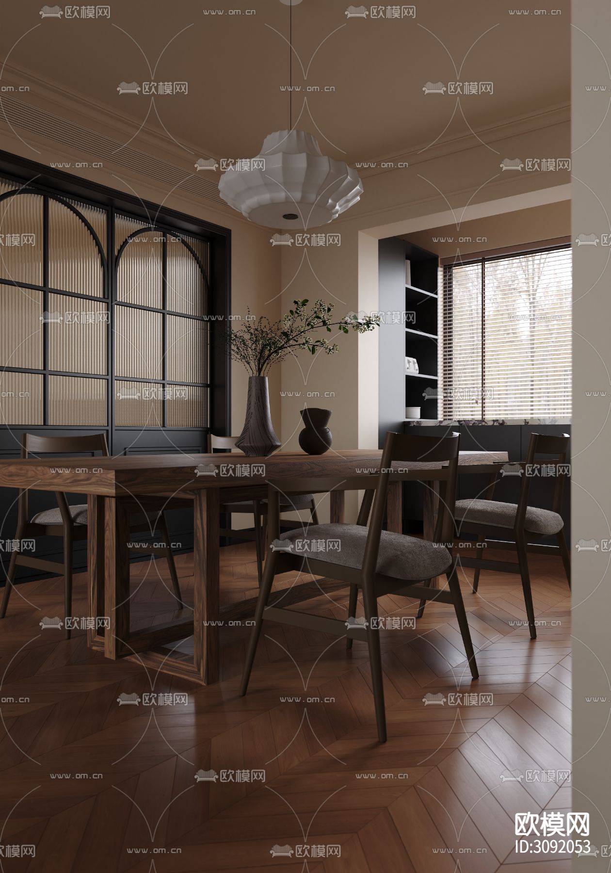 中古风客餐厅装修效果图下载（渲染图2）