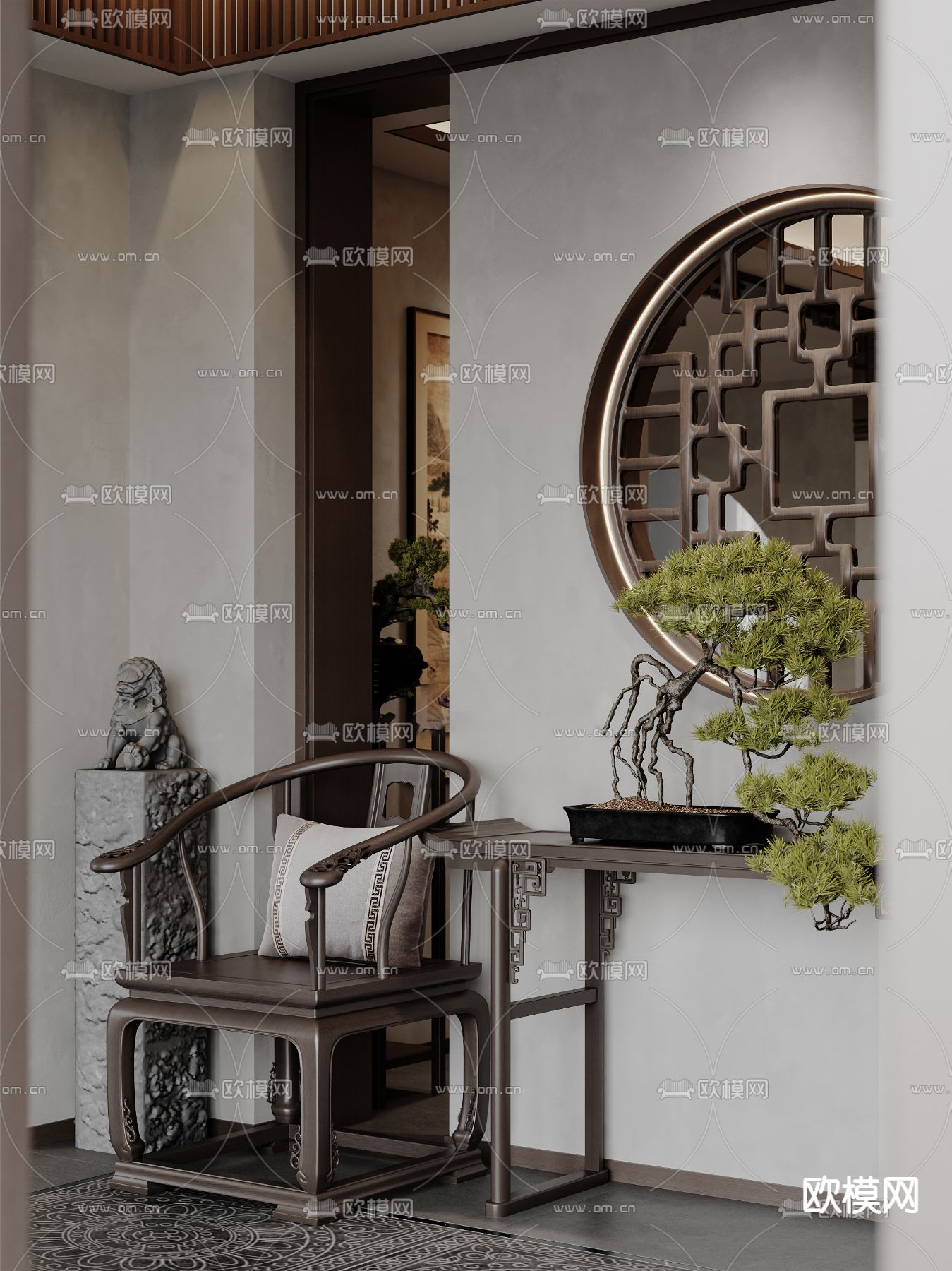 新中式茶楼 茶馆3d模型下载（渲染图5）