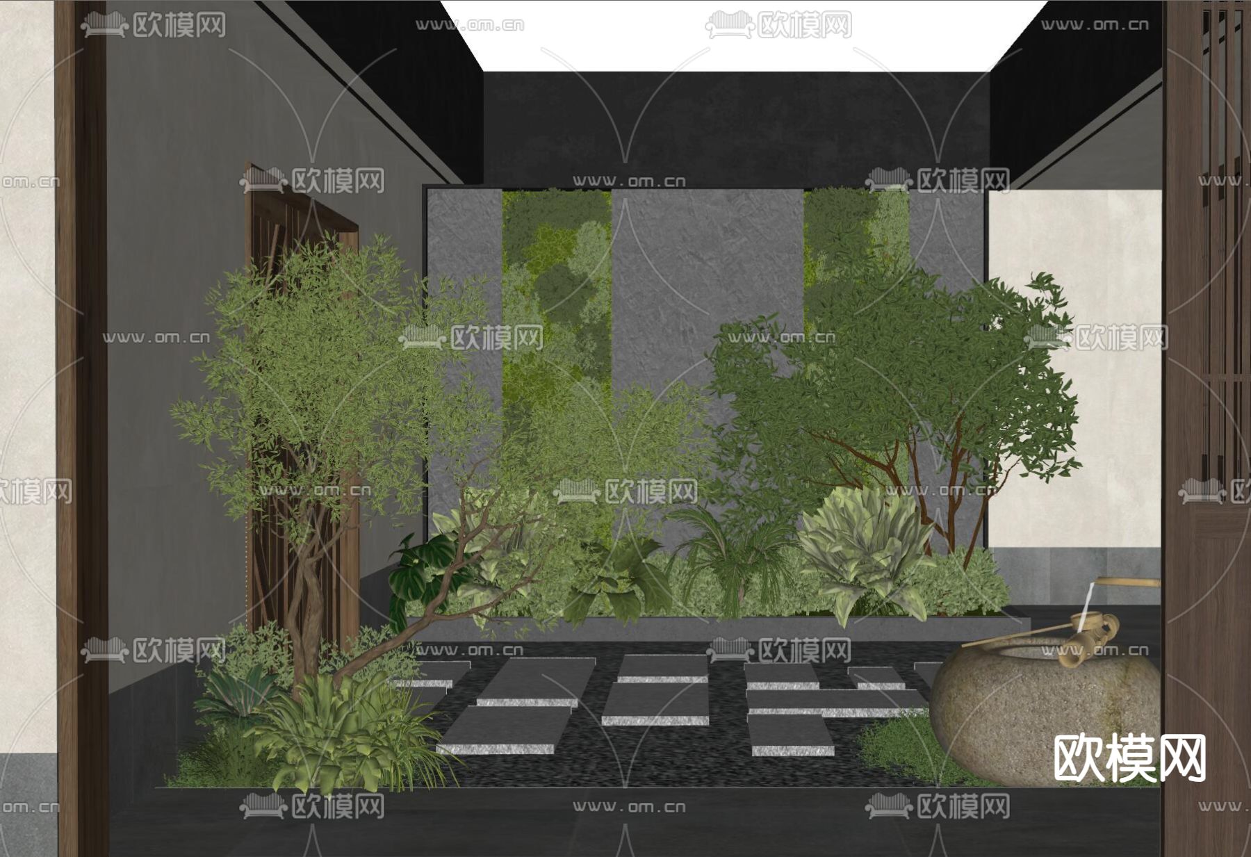 现代天井庭院景观su模型下载（渲染图1）