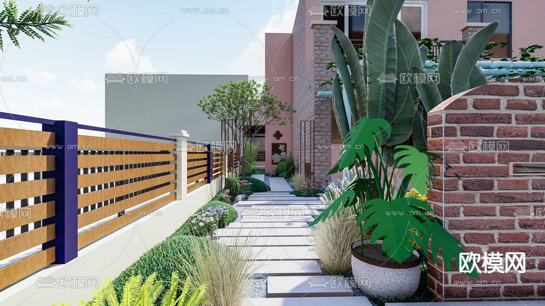 现代别墅园林 景观庭院su模型下载（渲染图3）