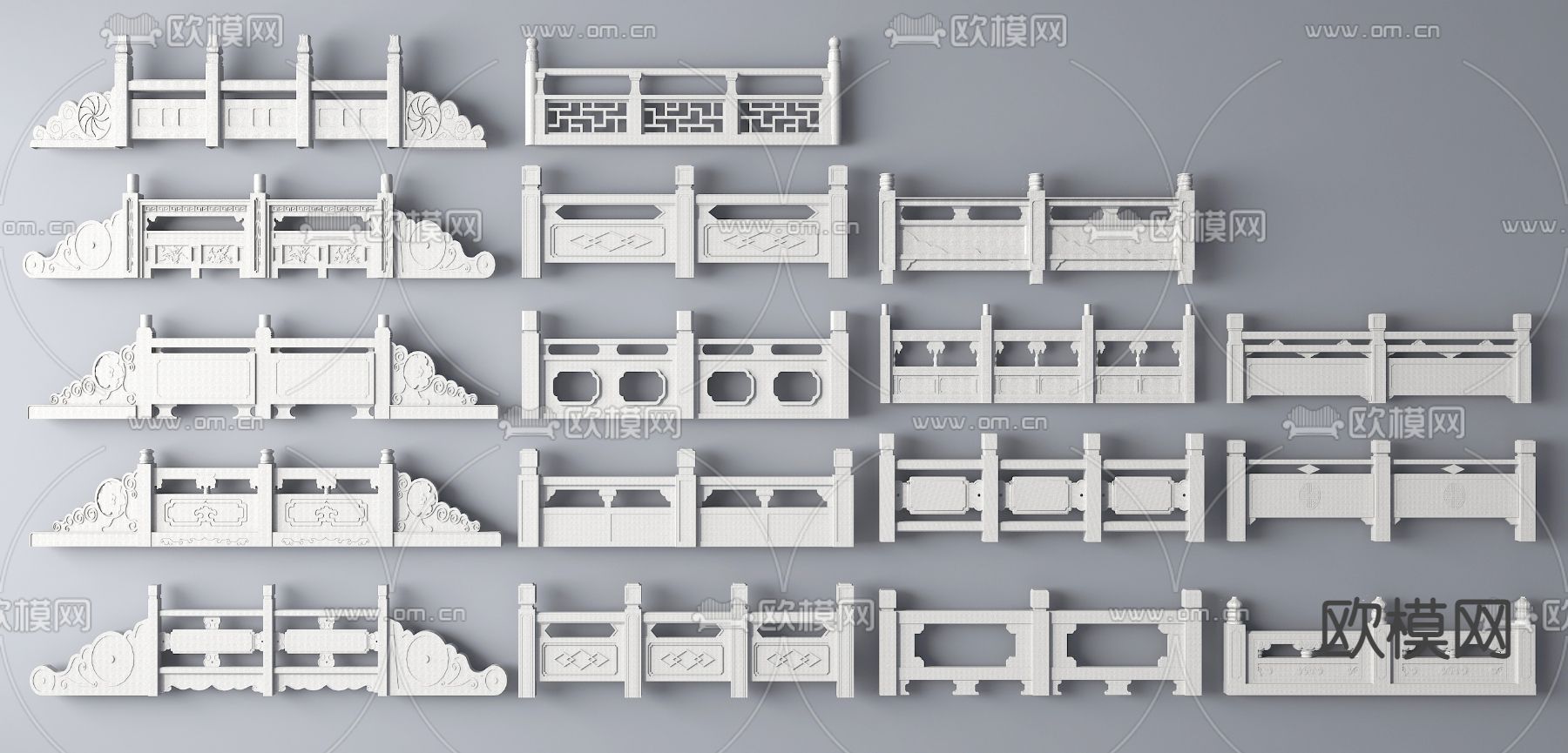 中式栏杆 汉白玉护栏 围栏3d模型下载