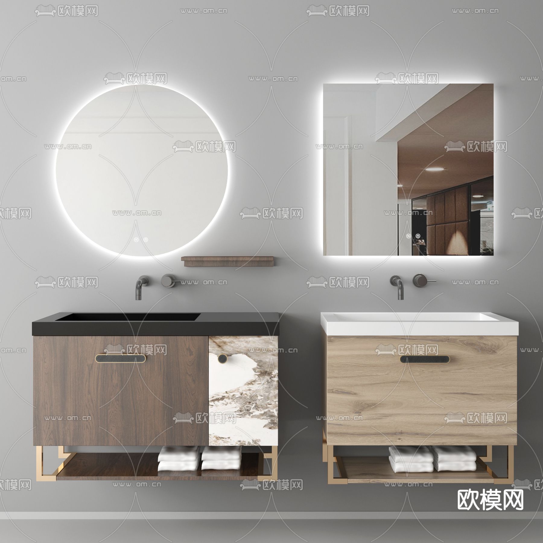 新中式浴室柜 洗手台 洗手盆3d模型下载