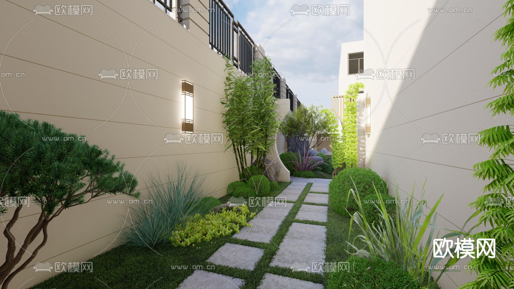 新中式别墅园林 景观庭院su模型下载（渲染图4）